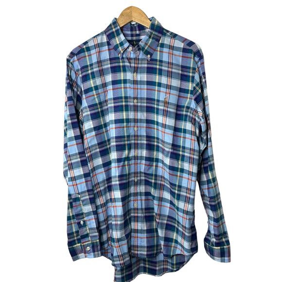 Ralph Lauren Blue Plaid Classic Fit Long Sleeve Button Up Shirt Men's Medium - Picture 8 of 8